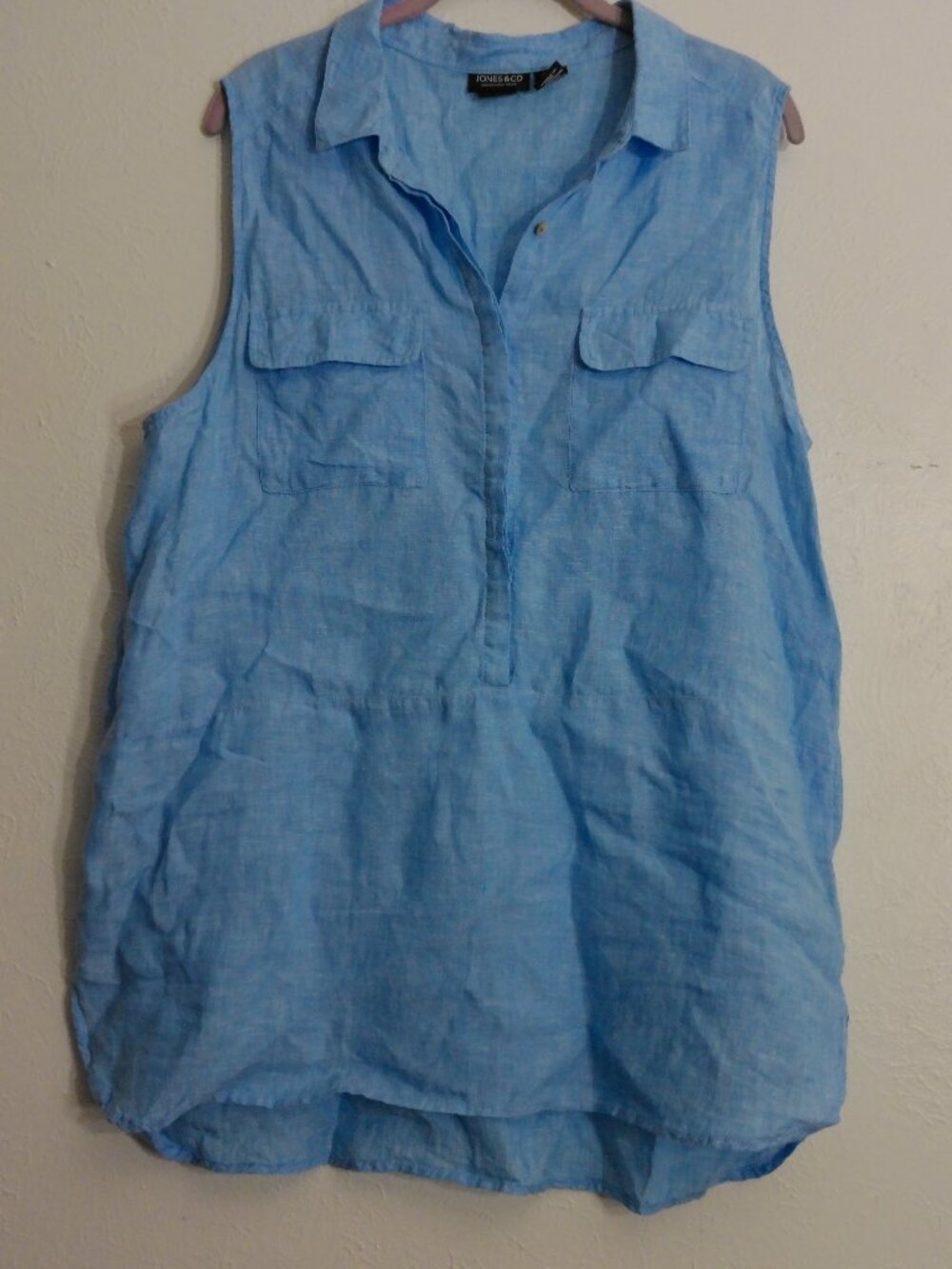 Sleeveless Linen Blue Shirt